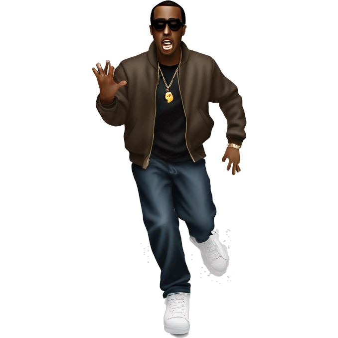 Full body shot of rapper, p.diddy being scared emoji