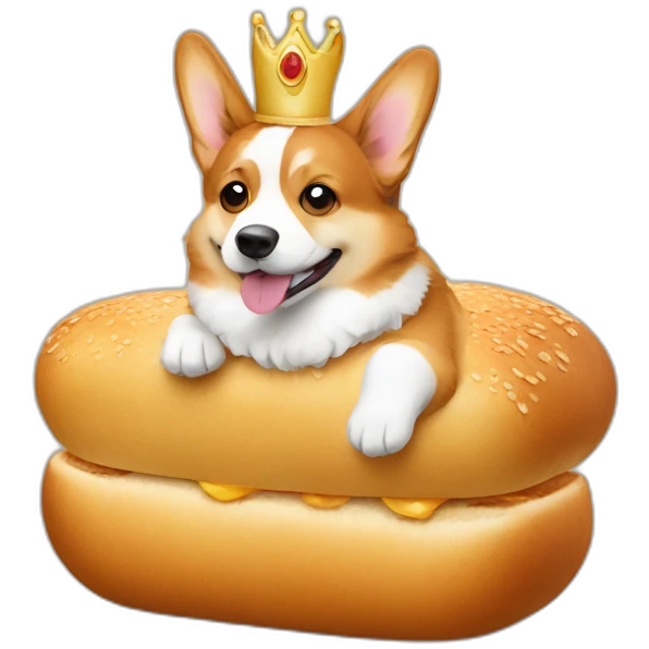 corgi in the shape of bread wearing a crown emoji