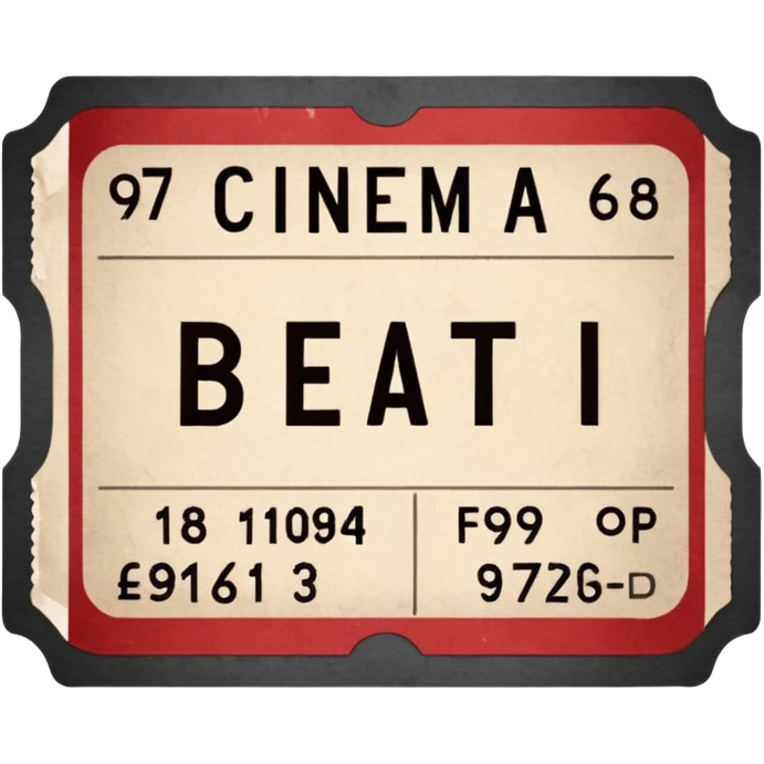 Minimalist emoji-style sticker of an old torn cinema ticket, with faded text “1 билет”, blood-stained edges and burn holes, grayscale paper

 emoji