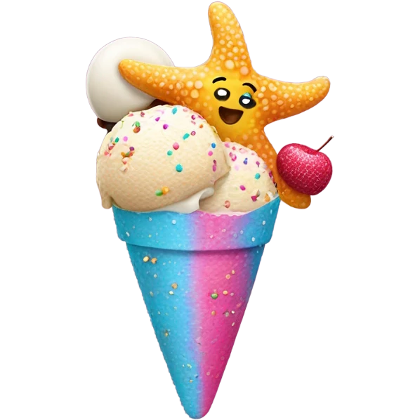 Golden starfish eating ice cream emoji