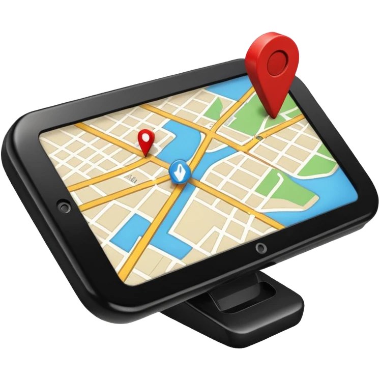 apple style emoji of a small navigation device with a screen showing a street map and a direction arrow, stylized emoji