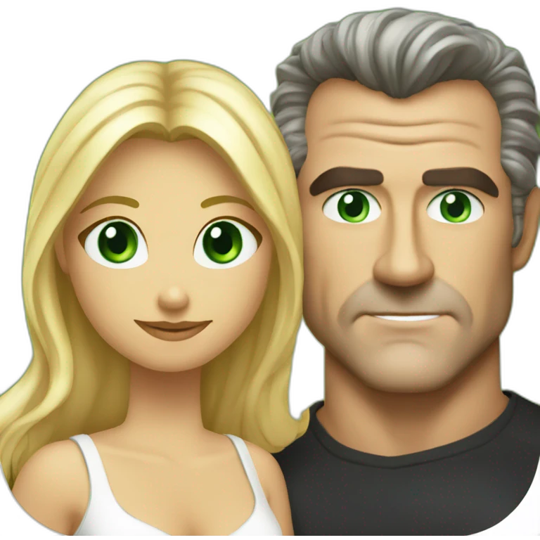Mel gibson and a blond squqre cut woman with green eyes emoji