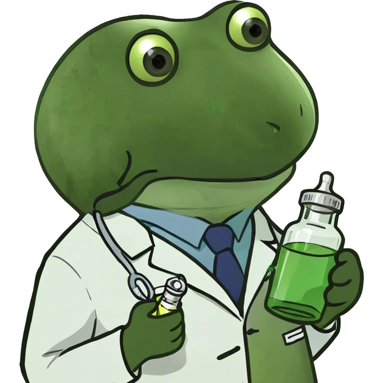 bufo doctor holding a green medicine, full doctor outfit emoji