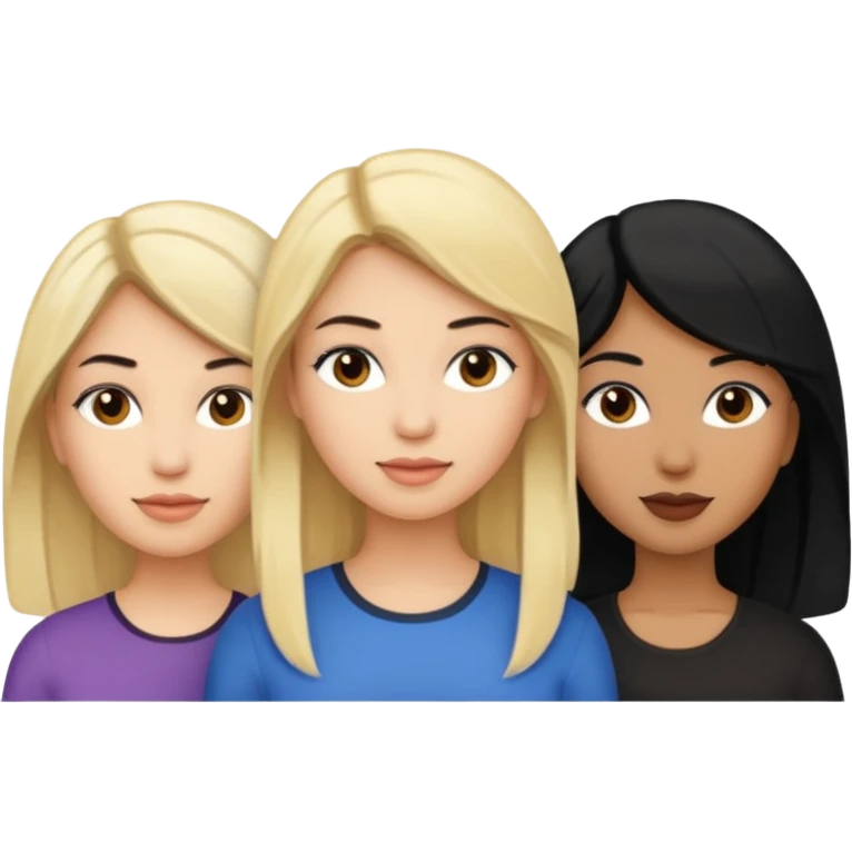 3 women emojis, Caucasian woman with blonde hair, Brown skin woman with black hair, Caucasian women with black hair emoji