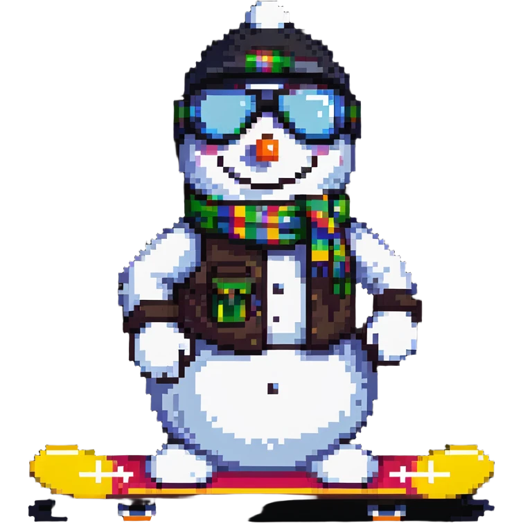 snowman wearing goggles riding a snowboard emoji