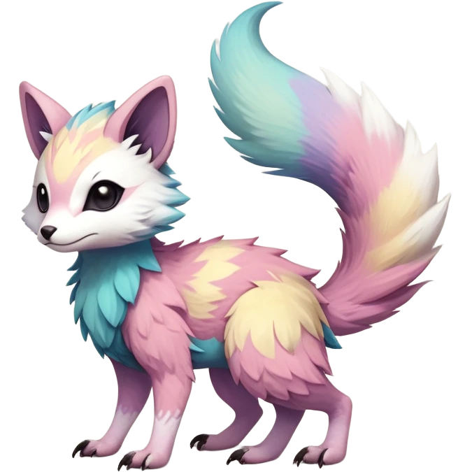 Rare realistic exotic pastel cute epic pretty beautiful handsome gorgeous aesthetic colorful vibrant Vernid-Trico-species-Fakemon-creature by LiLaiRa, 4 legs, 1 tail, random markings, (full body) emoji