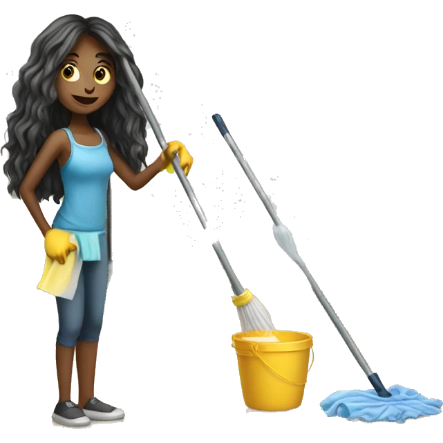 long hair girl cleaning house emoji