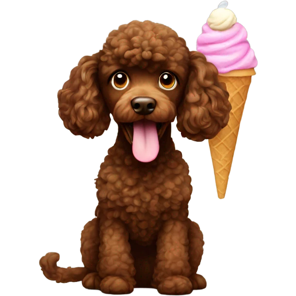 Brown poodle with an ice cream emoji