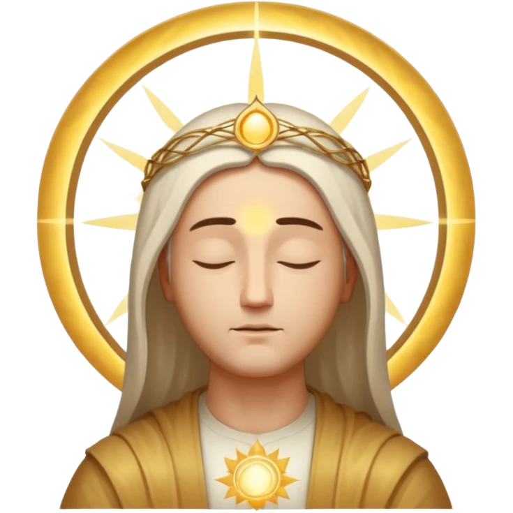 Christ Guardian of Mind, calm wise presence with luminous halo, eyes closed in meditation, gentle rays of light emanating from head, abstract symbols of intellect, iOS emoji style emoji