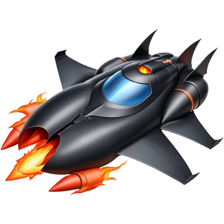 batmobile in rocket ship boom rocket at take-off in fire emoji