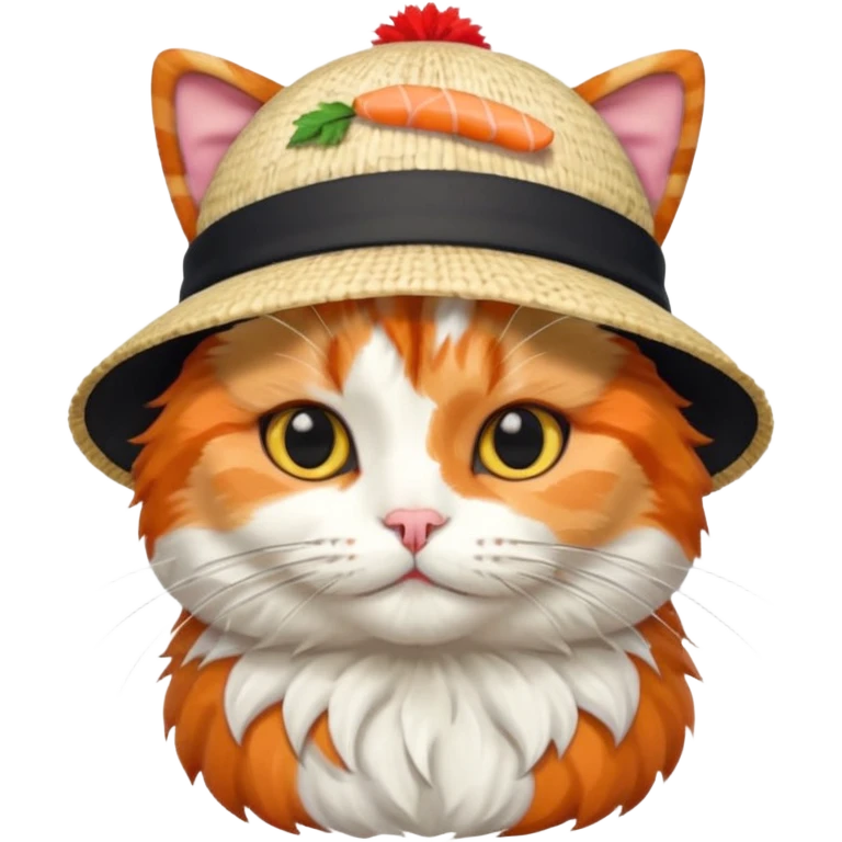 cat wearing a hat made out of sushi emoji