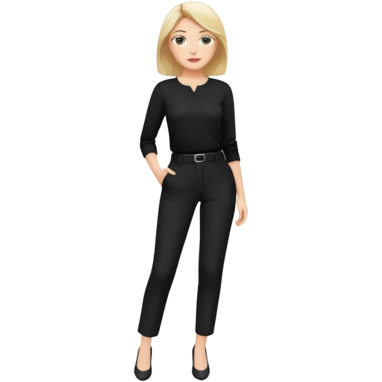 white woman dressed in black trousers and blouse full body emoji
