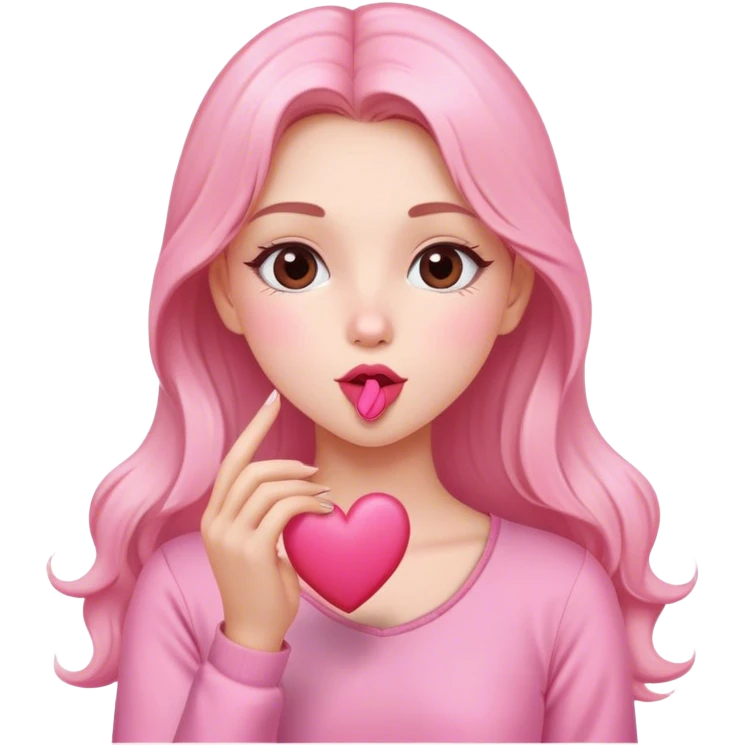 Girl with pink outfit blowing a pink heart kiss emoji