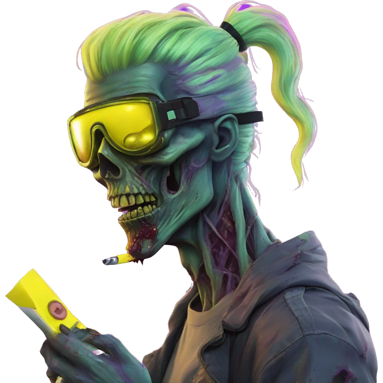 .Zombie_ Smoking Vaporwave black holographic oilslick zombie unicorn yellow caution tape  emoji