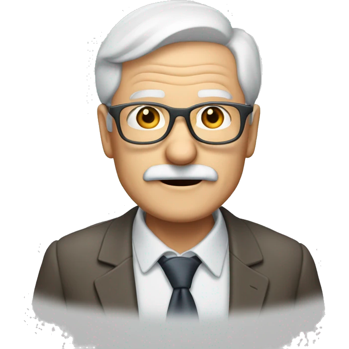 70 year old man, white skin, glasses with light metal frame, thin mustache, white hair emoji