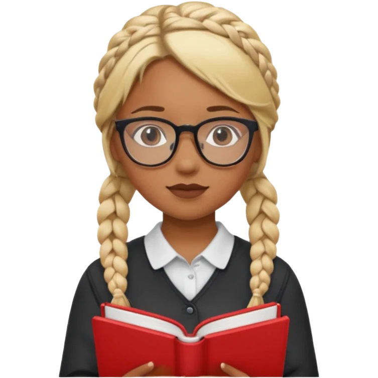 A student, girl, brown skin, braid blonde hair, wearing glasses, hold red book in front of their chest emoji