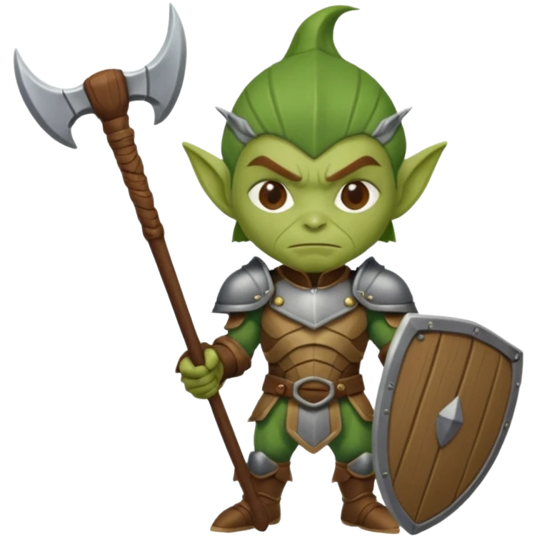 Goblin Warrior – short green goblin with armor and wooden club emoji