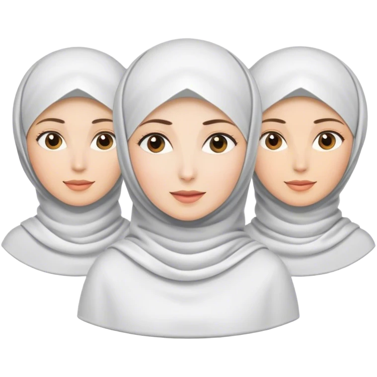 3 women. Left and right women are professional non hijab women. In the middle women are white hijab women.  emoji