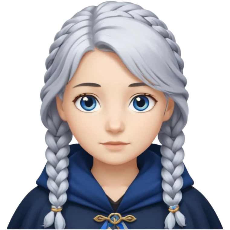braid silver hair girl, navy cloak emoji