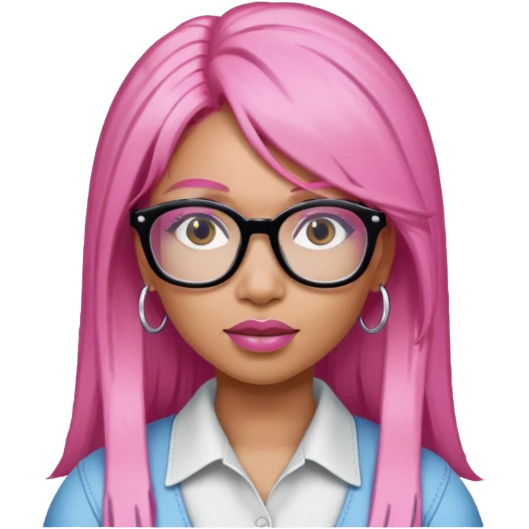 Rapper Nicki Minaj pink hair wear glasses emoji