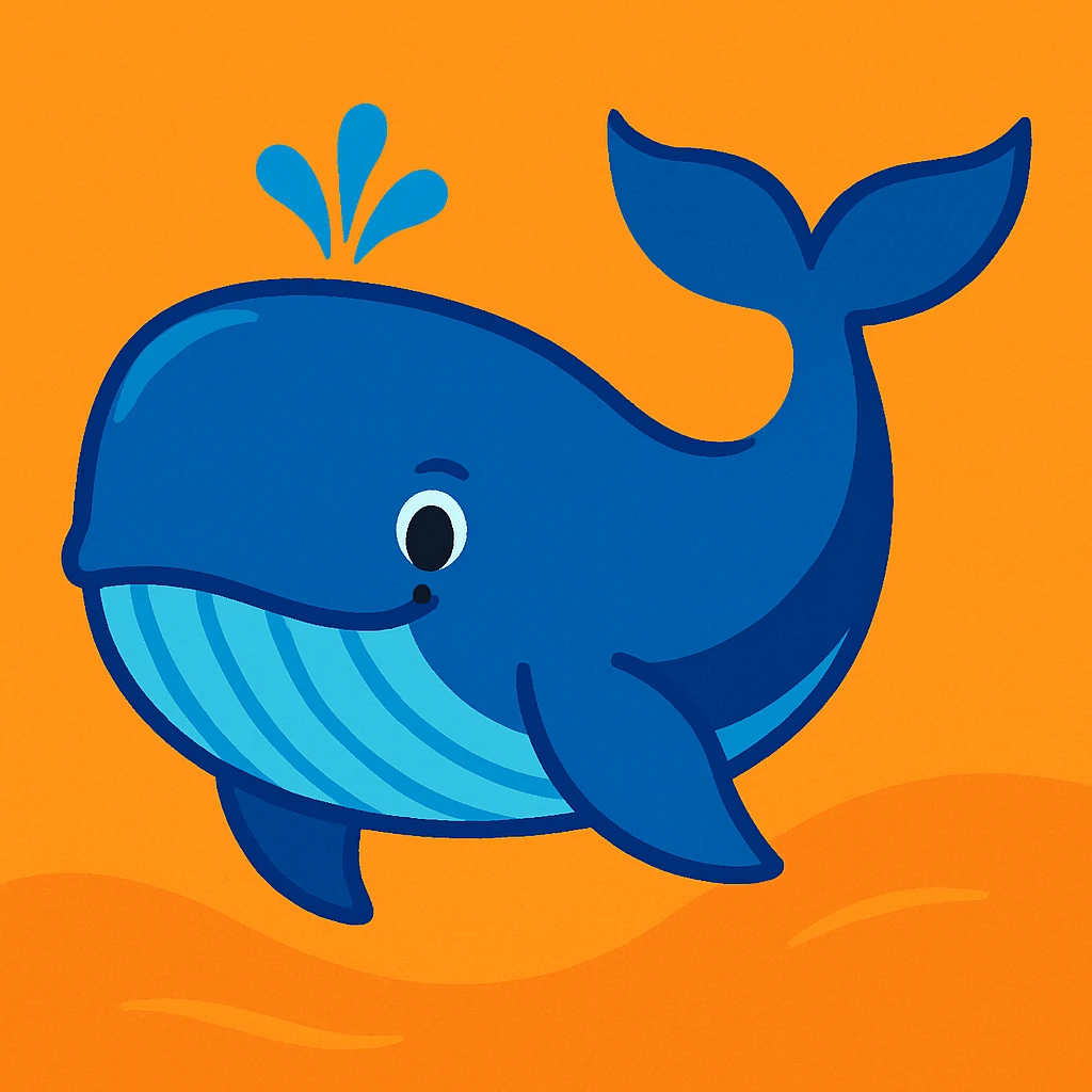 blue whale, vibrant and friendly, simple background emoji