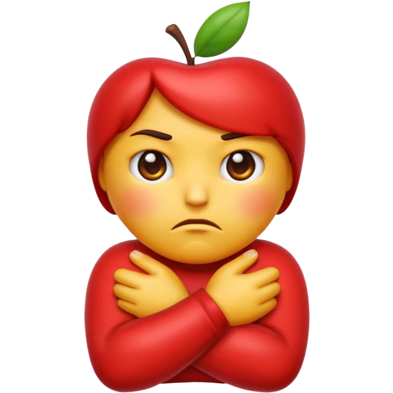 emoji style apple, a pouting emoji with a displeased expression and crossed arms emoji