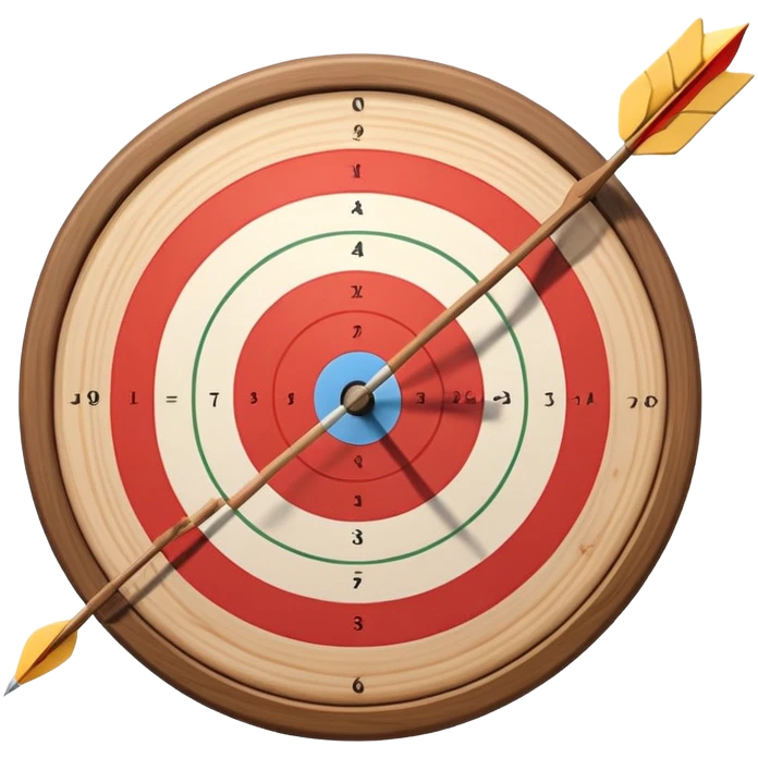 A bow with an arrow drawn back, aimed at a target with concentric rings. The background suggests a calm, outdoor archery range, emphasizing the precision, focus, and skill required in archery as a competitive sport. emoji