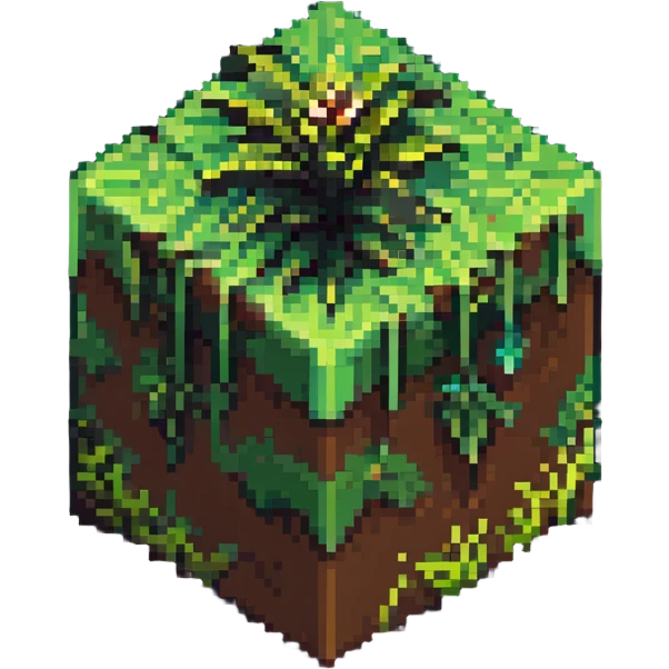 Minecraft grass block, square shape, brown and green, smooth, isometric emoji