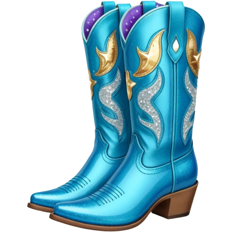 Realistic  blue fashion cowgirl boots with sparkly shiny glitter  emoji
