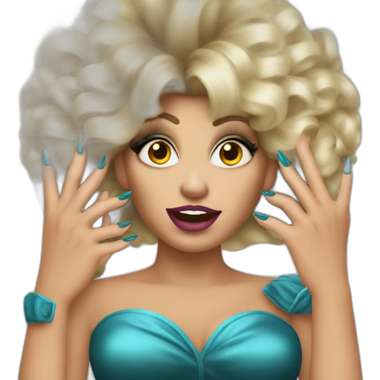 drag_queen_showing_hand_with_large_nails_and_big_wig emoji