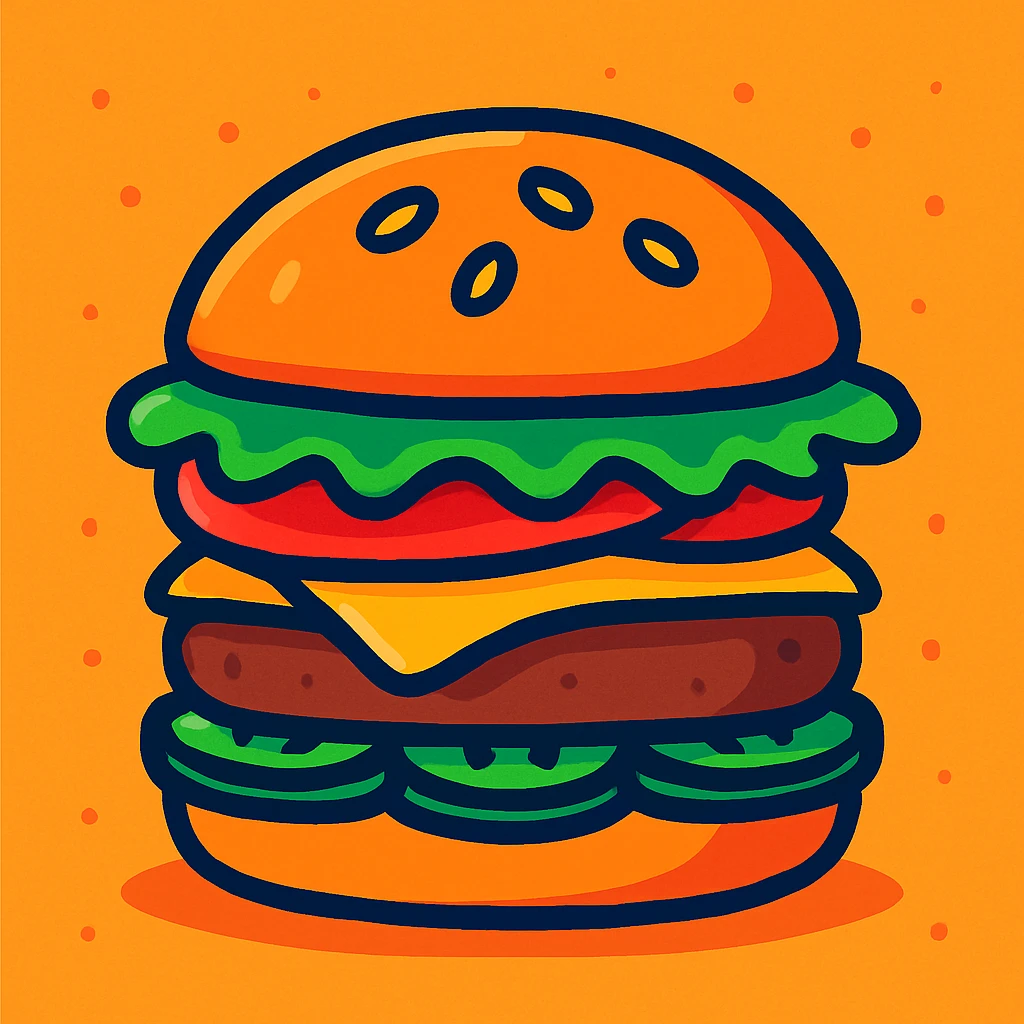 veggie burger, vibrant cartoon style emoji