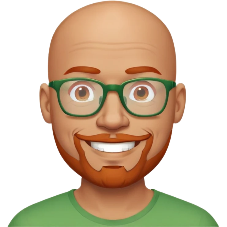 muscular bald man with red goatee and glasses, smiling, wearing a green shirt emoji