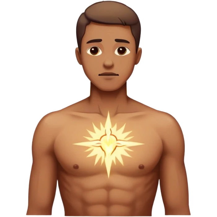 transition from a man with a spiritual pain on his chest growing up to a man with a soul glowing on his body representing his healed version karmically and using that energy to heal others emoji