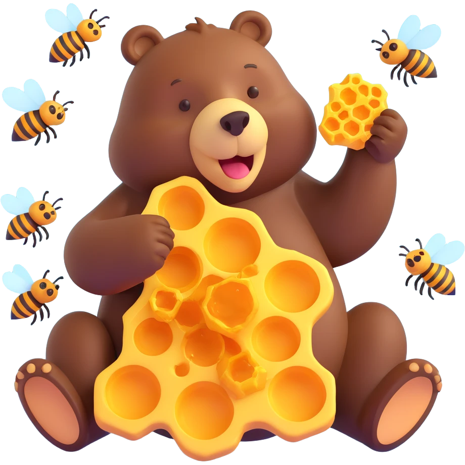 bear eating honeycomb with bees flying around emoji