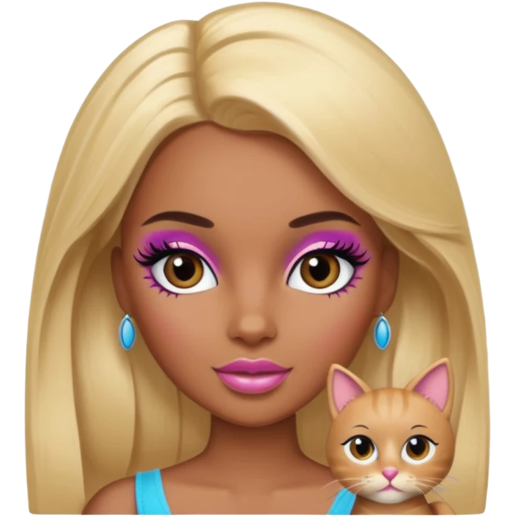 brown skin blonde barbie with cat eye lashes emoji