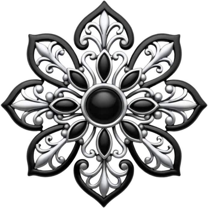 Black and silver filigree broach design, 3D, extremely detailed design emoji