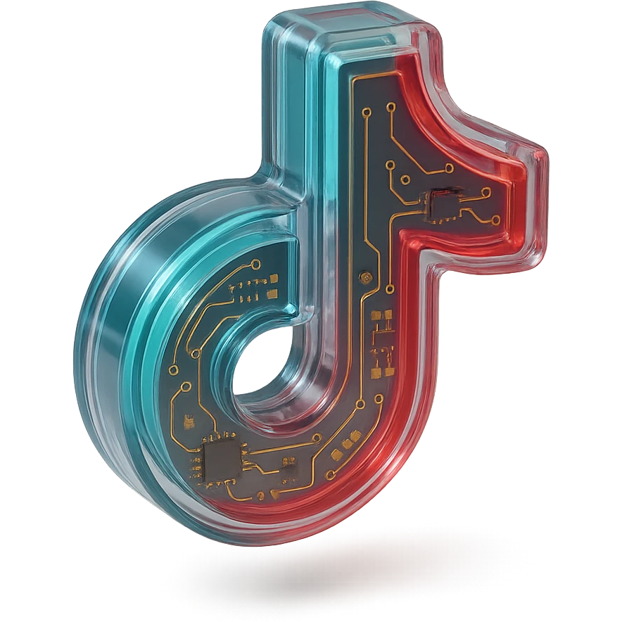 TikTok logo, modern and tech-inspired, glossy circuit style, transparent background emoji
