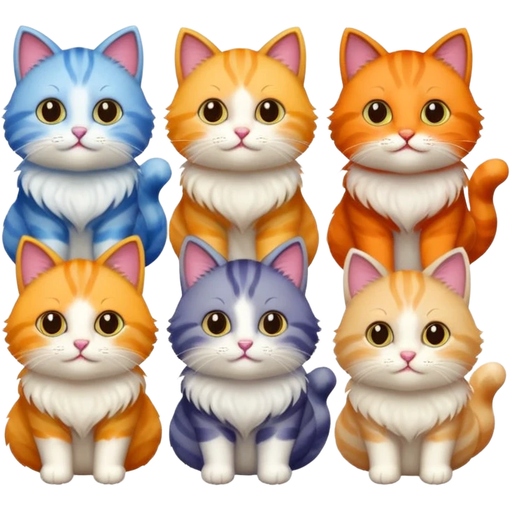 6 cats with different coloured coats emoji