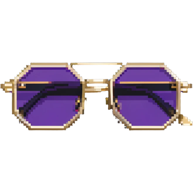 retro 70s octagonal sunglasses with purple lenses and gold frames emoji