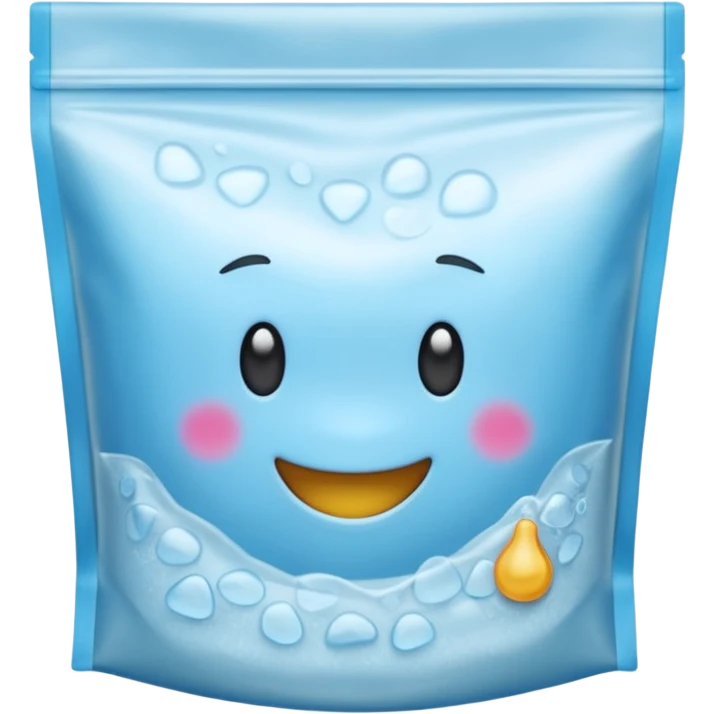 freezer bag, transparent, resealable, partially filled with air, zipper seal at top, soft plastic folds, light blue or clear tint, frosted texture, no food, label, or branding, empty bag, soft lighting, emoji scale emoji