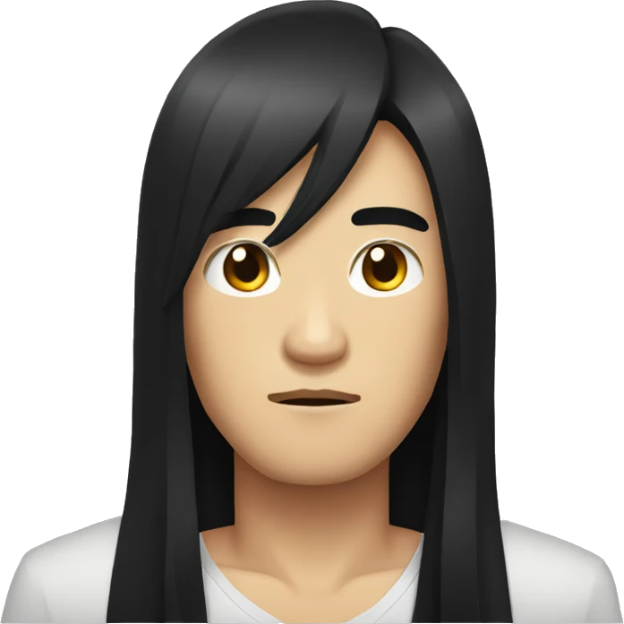 asian guy with long black hair serious face emoji