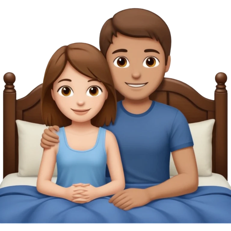 A brown-haired girl and a brown-haired man. They are both on a bed. The girl is sitting on the man.she is sitting on a man emoji