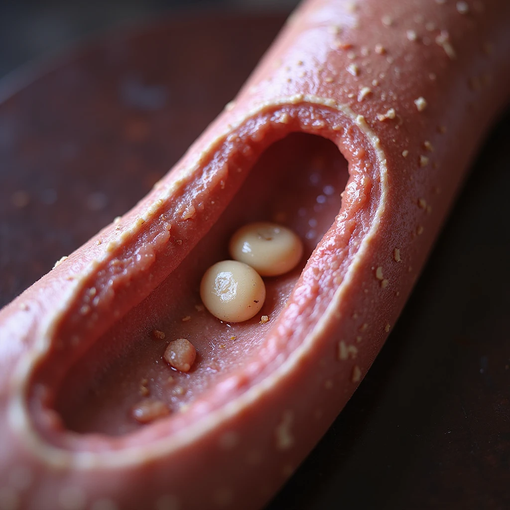 hyperrealistic human vein in 4k, with adipocytes (cholesterol) inside, top view, isolated on transparent background emoji