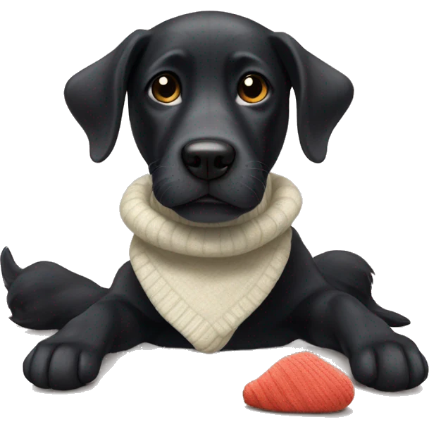Black dog with a sock in his mouth  emoji