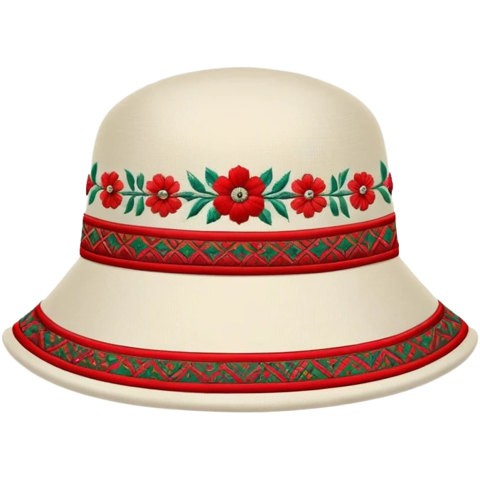 Fergana Valley style doppa hat with red base and floral designs emoji