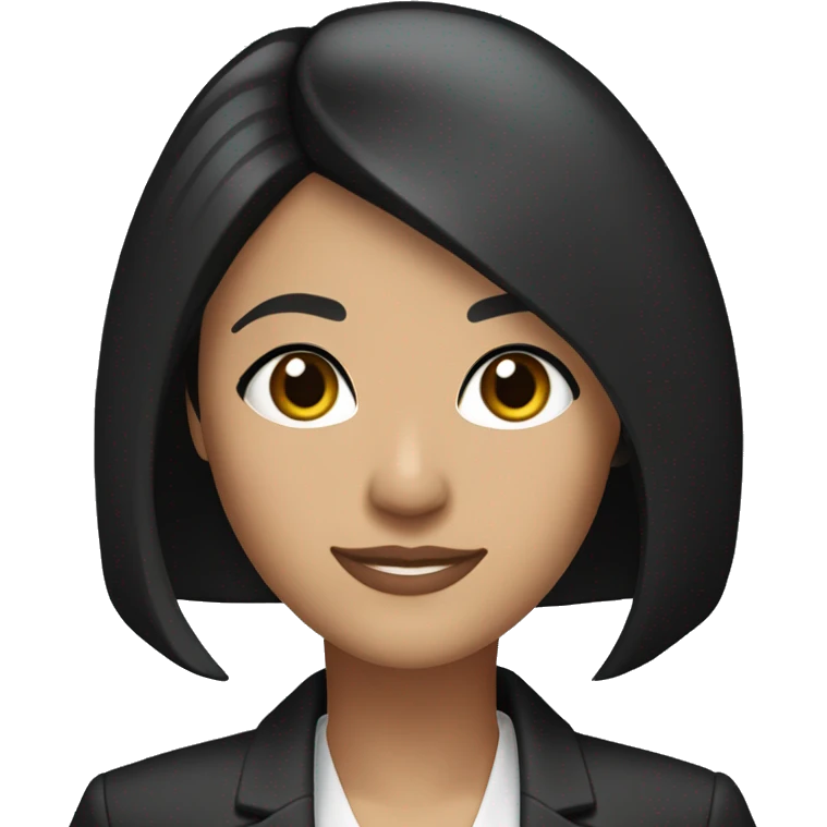 black hair ,customer serice staff, with straight, dark shoulder-length hair styled in a sleek bob. She has large, expressive brown eyes with prominent eyelashes and a subtle, friendly smile. Her attire includes a dark blazer professional emoji