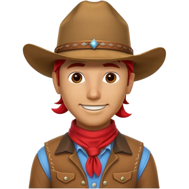 cowboy horse rider portrait, head and shoulders only, cowboy hat, bandana, western outfit collar, confident smile, 3D cartoon, mobile game icon style, clean background, no text, no watermark
 emoji