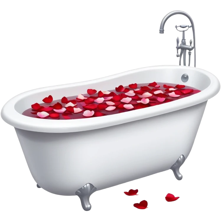 White bath tub with water and rose petals  emoji