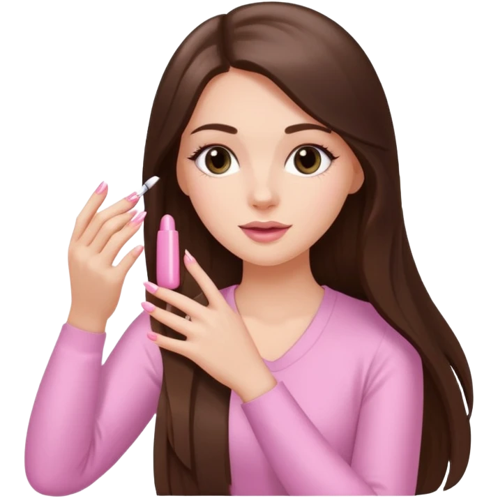 White girl with long brunette hair girl getting her nails done emoji