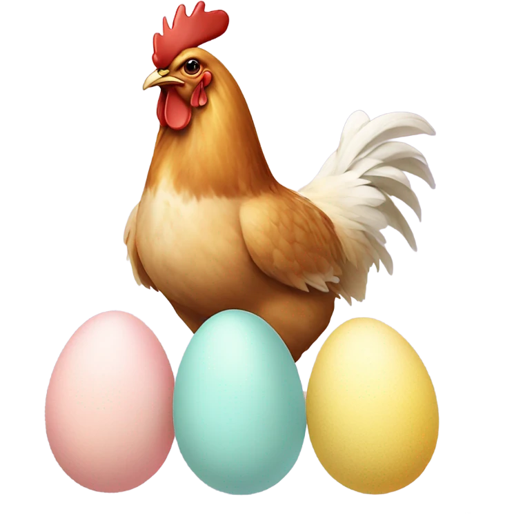 Beautiful chicken with pastel eggs beside it emoji